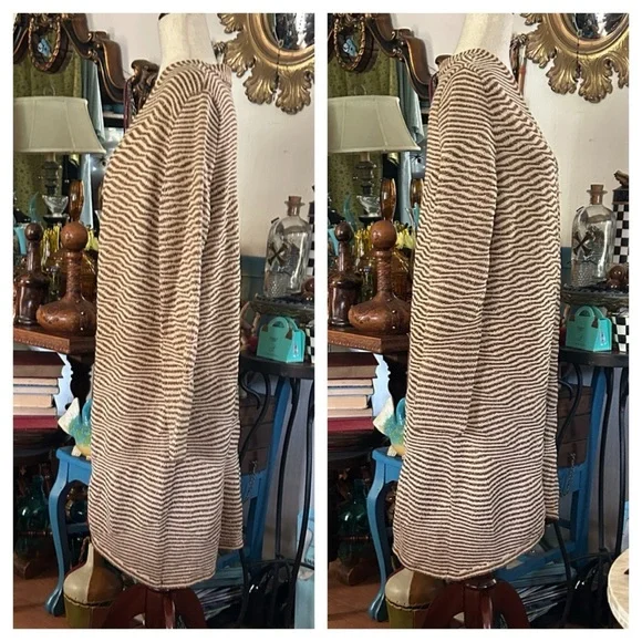 Gold Metallic & Cream Stripped Open Sweater Cardigan Duster - Picture 9 of 10